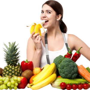 Alimentação saudável garantia de mais energia, vigor e disposição. Na imagem mulher mantendo uma alimentação rica em frutas e vegetais. (Imagem: Canva)