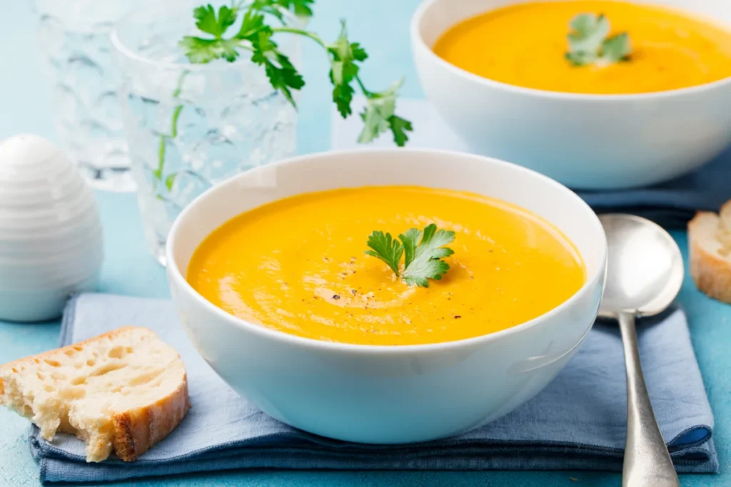 Sopa anti-inflamatória de abóbora com salsinha.