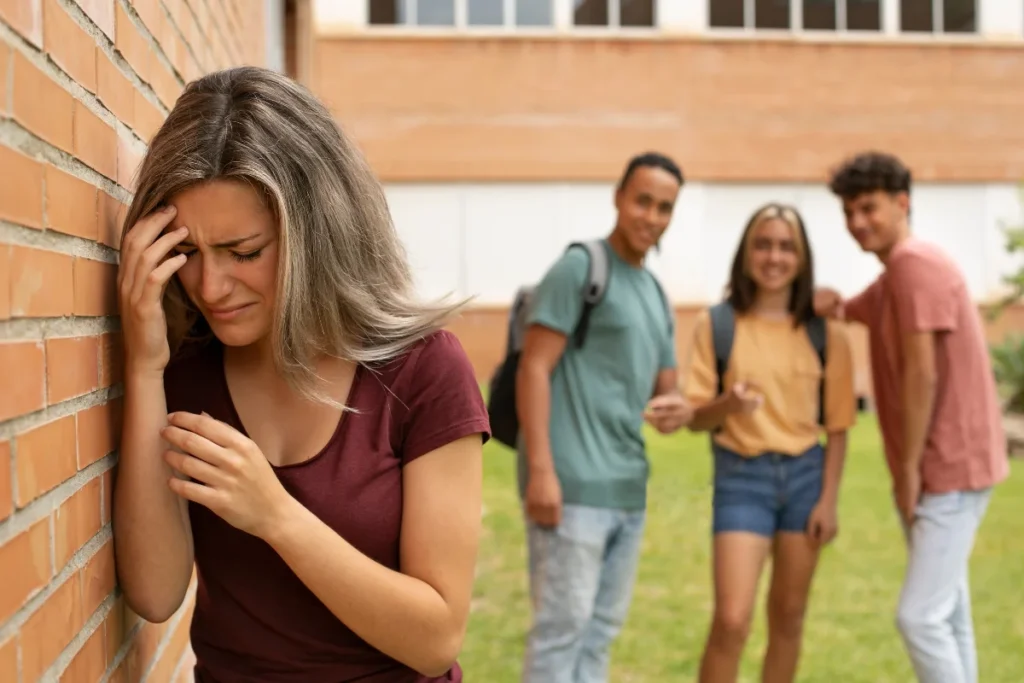 Mulher jovem apresentando sintomas de ansiedade social.
