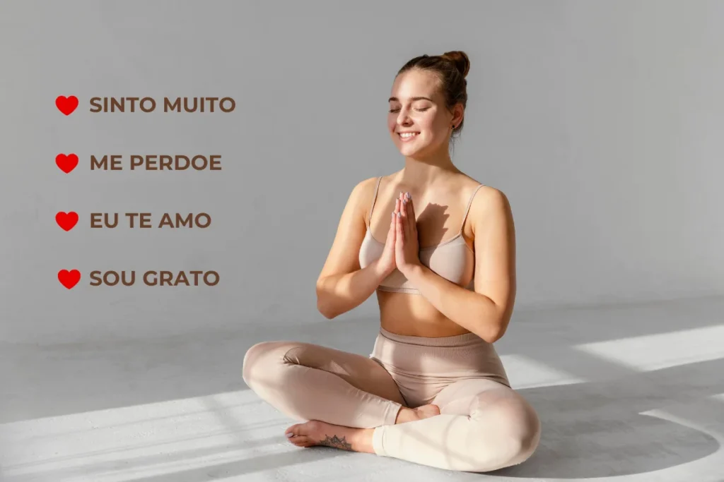 Mulher jovem praticando Ho'oponopono.