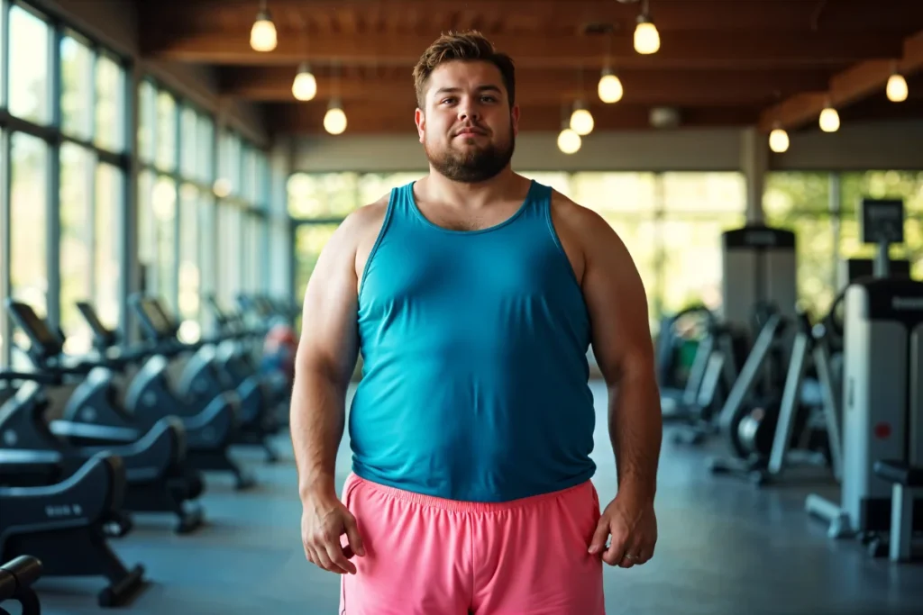 Homem obeso na academia.