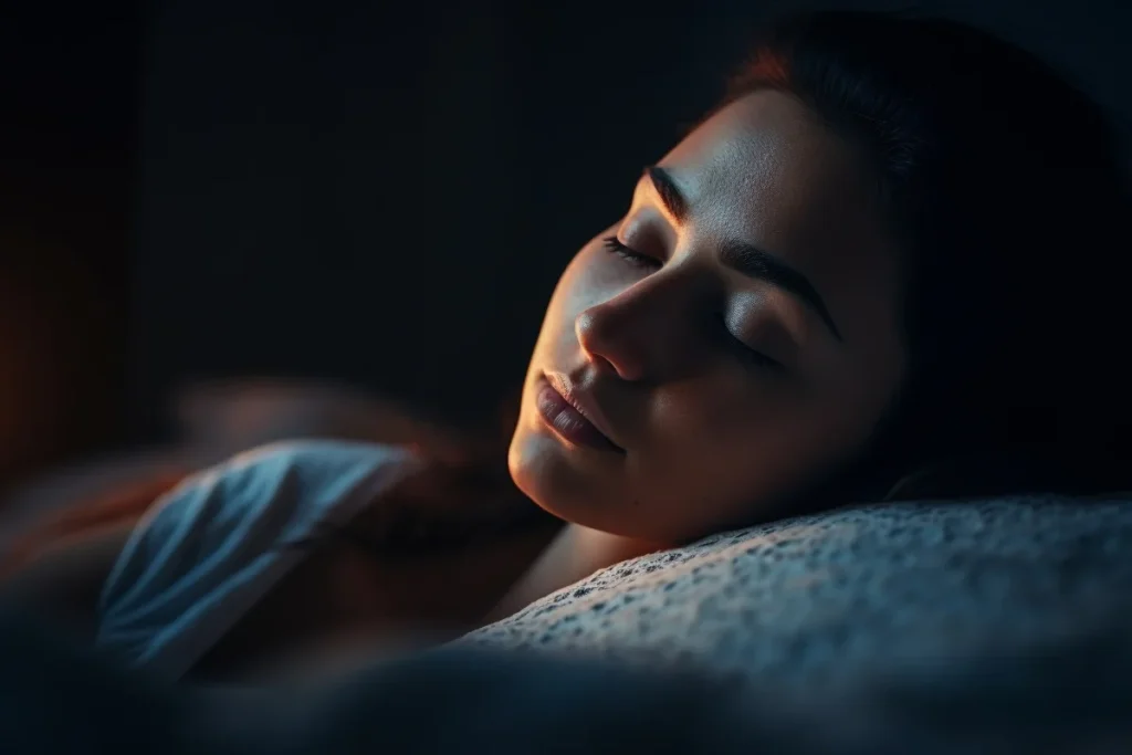Mulher jovem em estado de sono tranquilo.